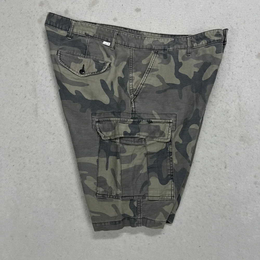 Levis Mens Camo Cargo Shorts Green Brown Camouflage W40 100% Cotton Y2K Style